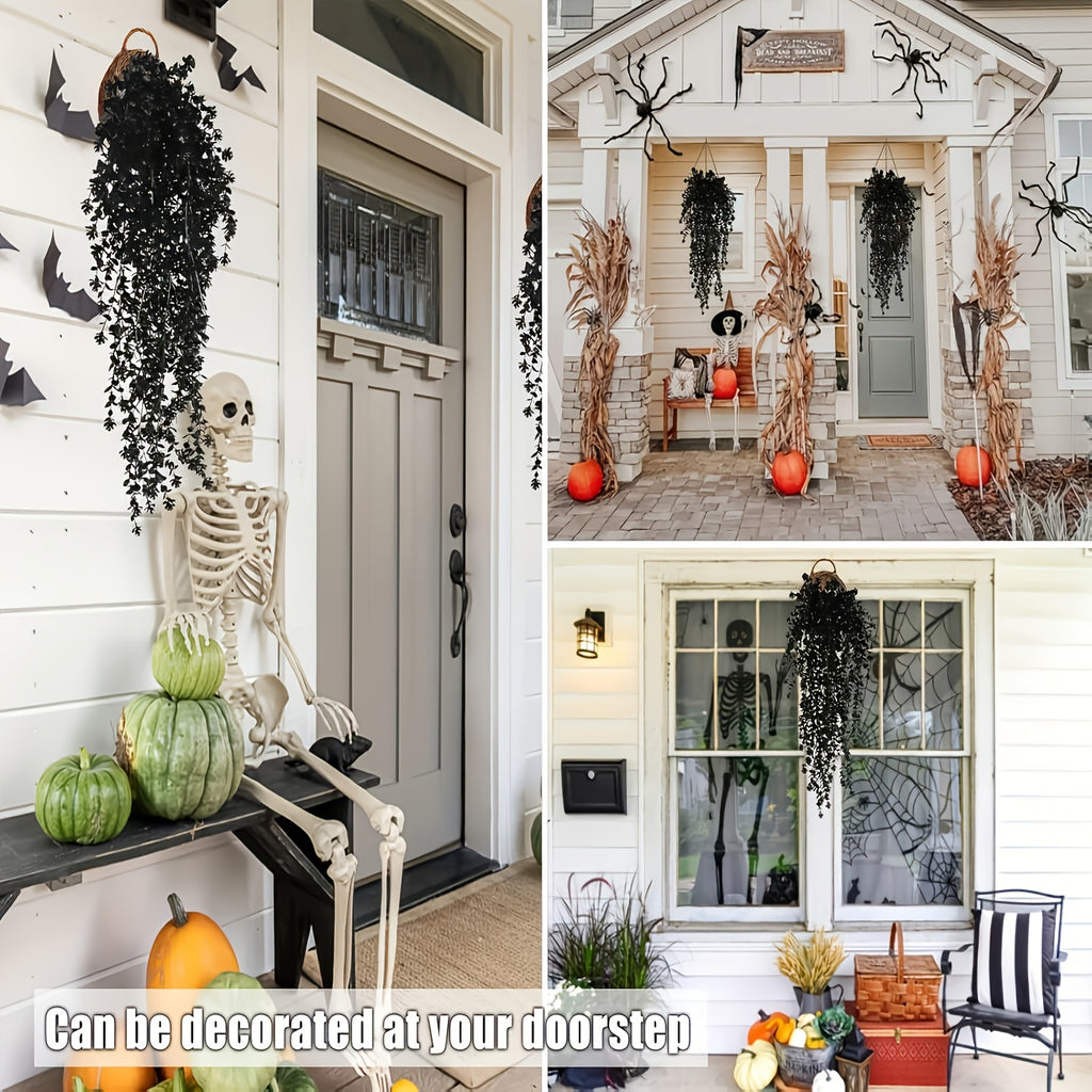 Black Artificial Hanging Flowers & Greenery Vines UV Resistant 2 or 4pcs – Indoor Outdoor Faux Floral Garland for Halloween, Fall Celebrations, Weddings & Home Seasonal Decorations