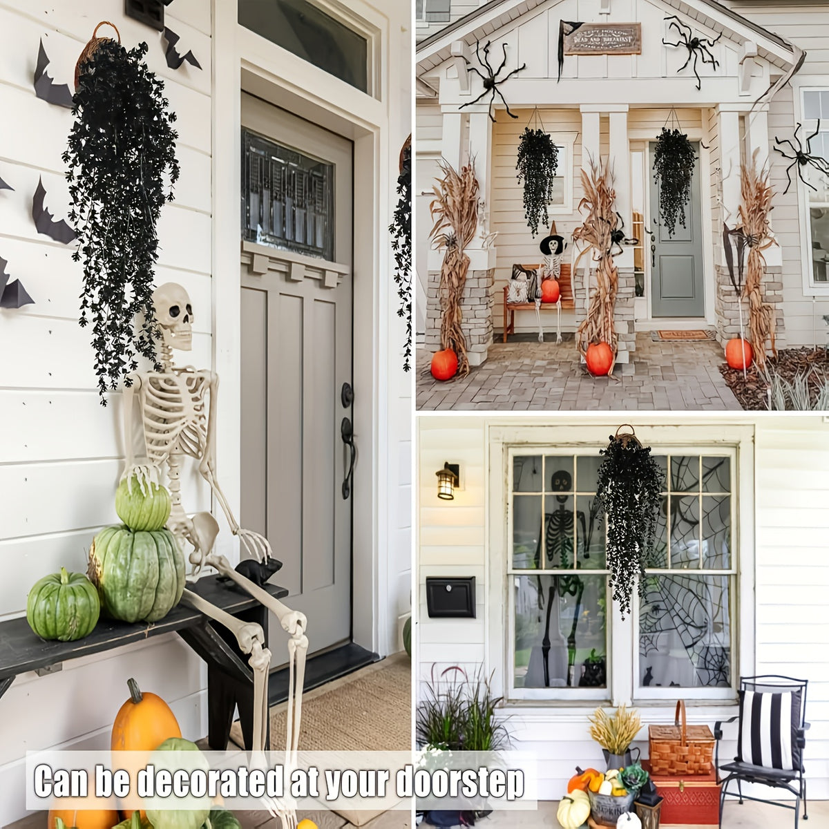Black Artificial Hanging Flowers & Greenery Vines UV Resistant 2 or 4pcs – Indoor Outdoor Faux Floral Garland for Halloween, Fall Celebrations, Weddings & Home Seasonal Decorations