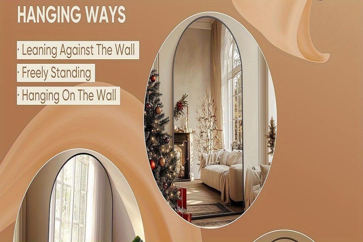 Full Length Floor Mirror Arched Freestanding Large Full Body Standing Mirror with Sturdy Base Polished Surface for Bedroom Living Room Bathroom Space Enhancing Home Decor
