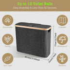 Bamboo Toilet Paper Storage Basket with Lid Holds 12 Rolls, Multi-Functional Bathroom Organizer with Tissue Holder Hook – Countertop Bathroom Decor, Black, Gray, White & Purple