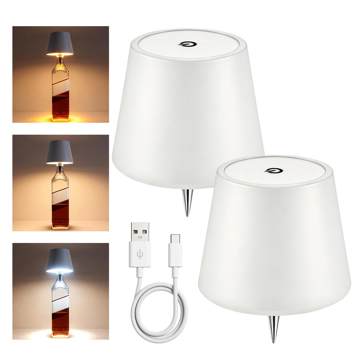 Wireless LED Bottle Lamp Touch Control USB Rechargeable 2400mAh IP44 Waterproof 3-Color Mood Light for Bedroom Bar Party Wedding Garden – Cordless Bottle Stopper Night Light