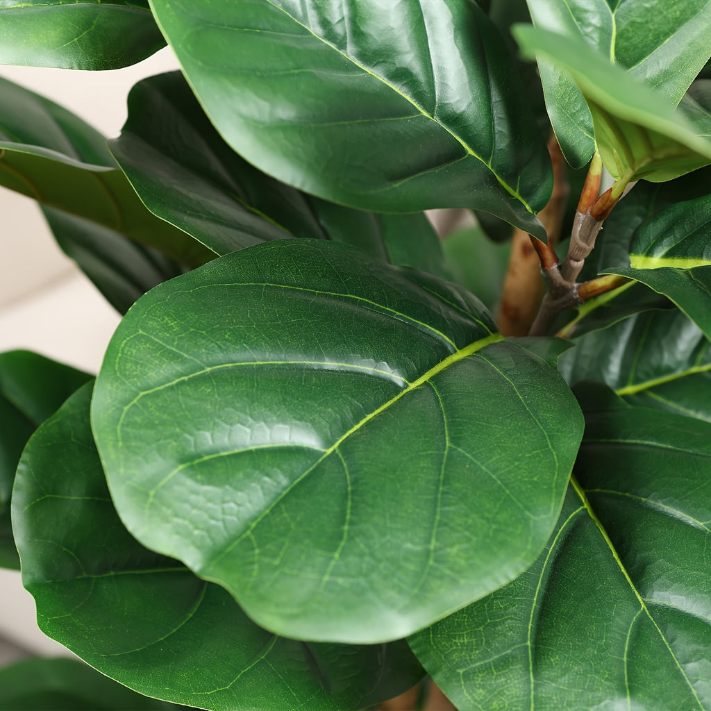 Artificial Fiddle Leaf Fig Tree 5ft Tall Faux Ficus with White Planter Natural Wood Trunk Fake Moss for Indoor Outdoor Living Room Office Porch Home Decor