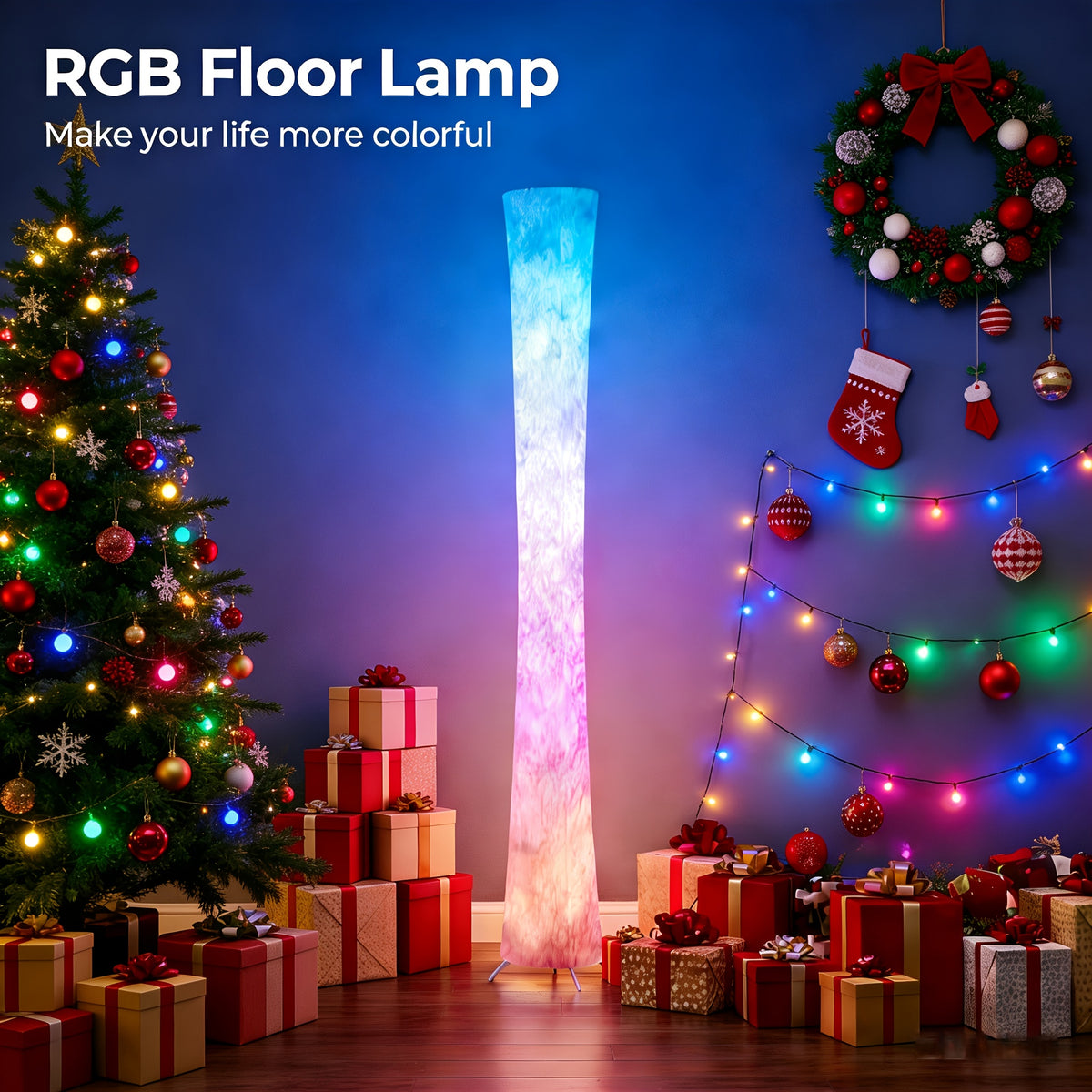 Smart RGB LED Floor Lamp with Music Sync App & Remote Control Dimmable Color Changing Standing Light for Living Room Bedroom Office