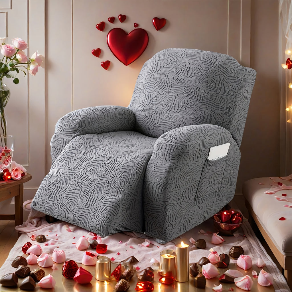 Recliner Cover Stretch Fleece 4pcs Set for Single Seat Recliner Chair - Polar Fleece 200-250gsm Washable Elastic Bottom Sofa Protector for Home Office Hotel, 5 Colors, All Season