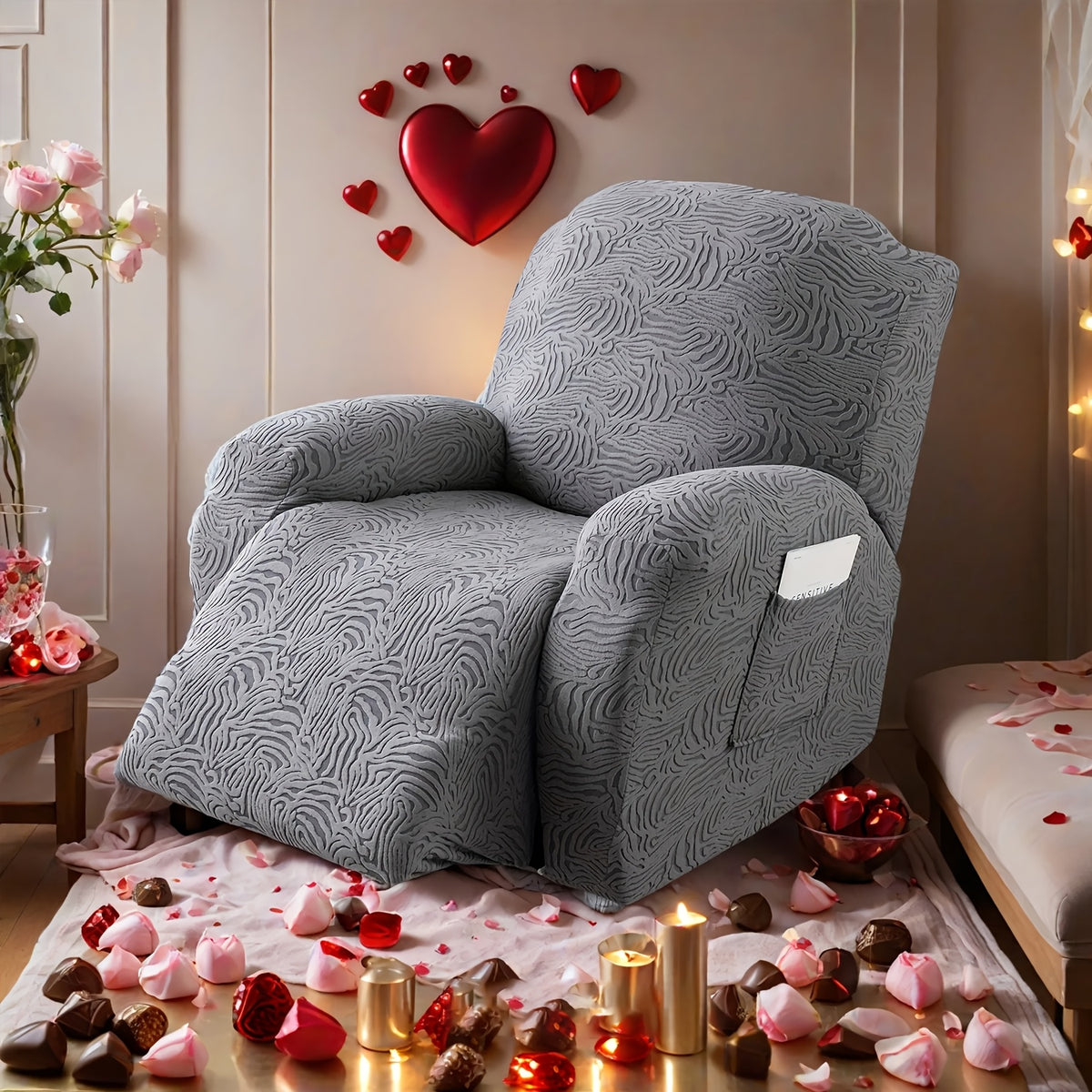 Recliner Cover Stretch Fleece 4pcs Set for Single Seat Recliner Chair - Polar Fleece 200-250gsm Washable Elastic Bottom Sofa Protector for Home Office Hotel, 5 Colors, All Season