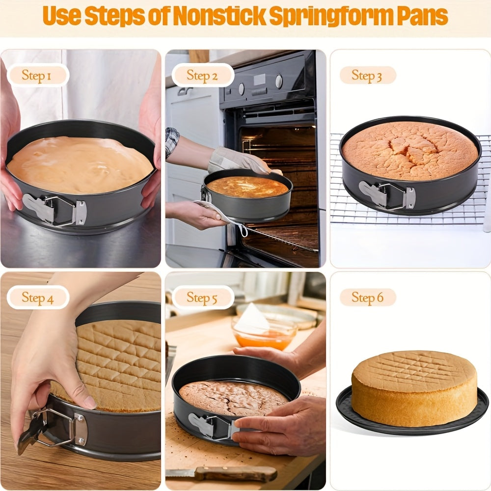 Springform Cake Pan Set 6pcs Nonstick Carbon Steel – Heart, Round & Square Cheesecake Pans 7–11 Inch with Removable Bottom for Mousse, Cheesecake & Layer Cakes