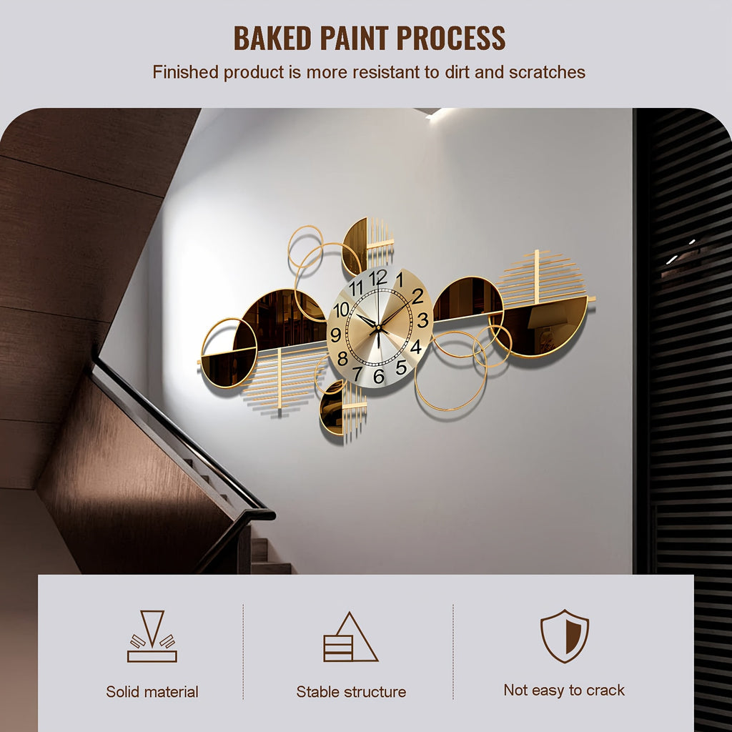 Large Metal Wall Clock 3D Decorative Silent 34x17 Inch – Modern Wall Art Clock for Living Room & Bedroom