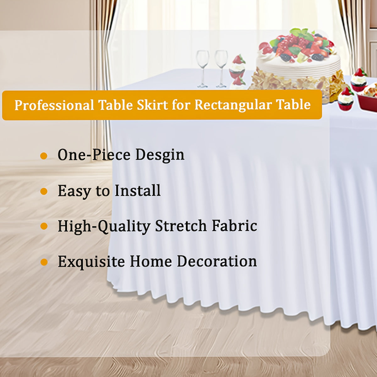 Rectangle Tablecloth with Skirt Wrinkle-Resistant Table Cover for Weddings Birthdays Graduations Black White Red 1 2 4 8 Pcs