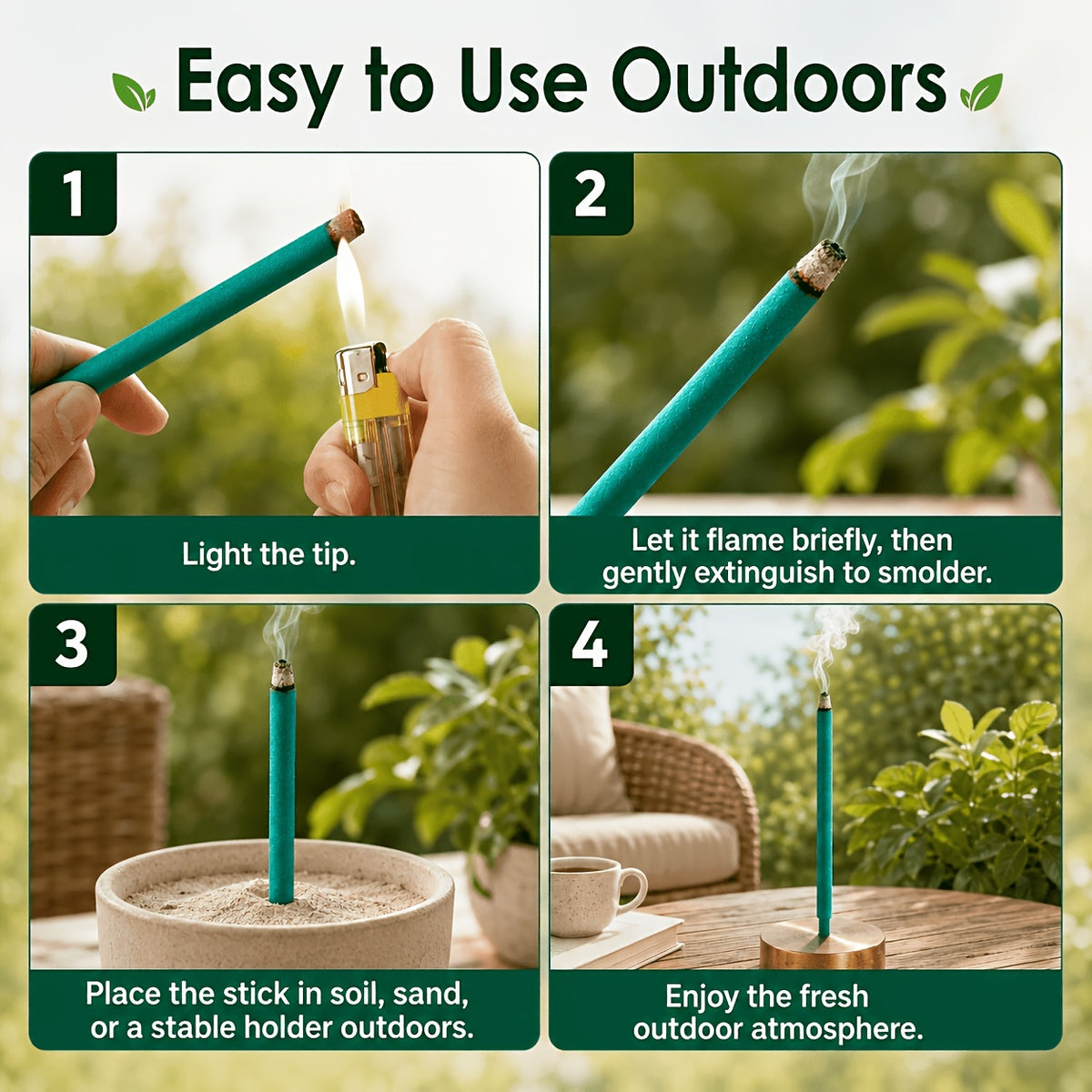 Lemongrass Incense Sticks Giant 25pcs Outdoor – 10.63" Extra Long Herbal Scented Sticks with Mint & Rosemary for Patio, Camping & Backyard