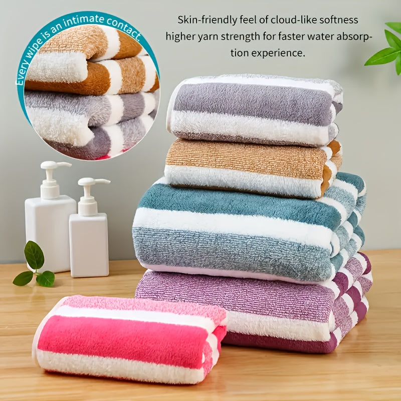 Classic Striped Bath Towel Set – 9 or 15 Piece No-Hair-Loss Super Absorbent Two-Color Towel Bundle | Large Bath Towels, Face Towels & Hand Towels for Bathroom & Beach