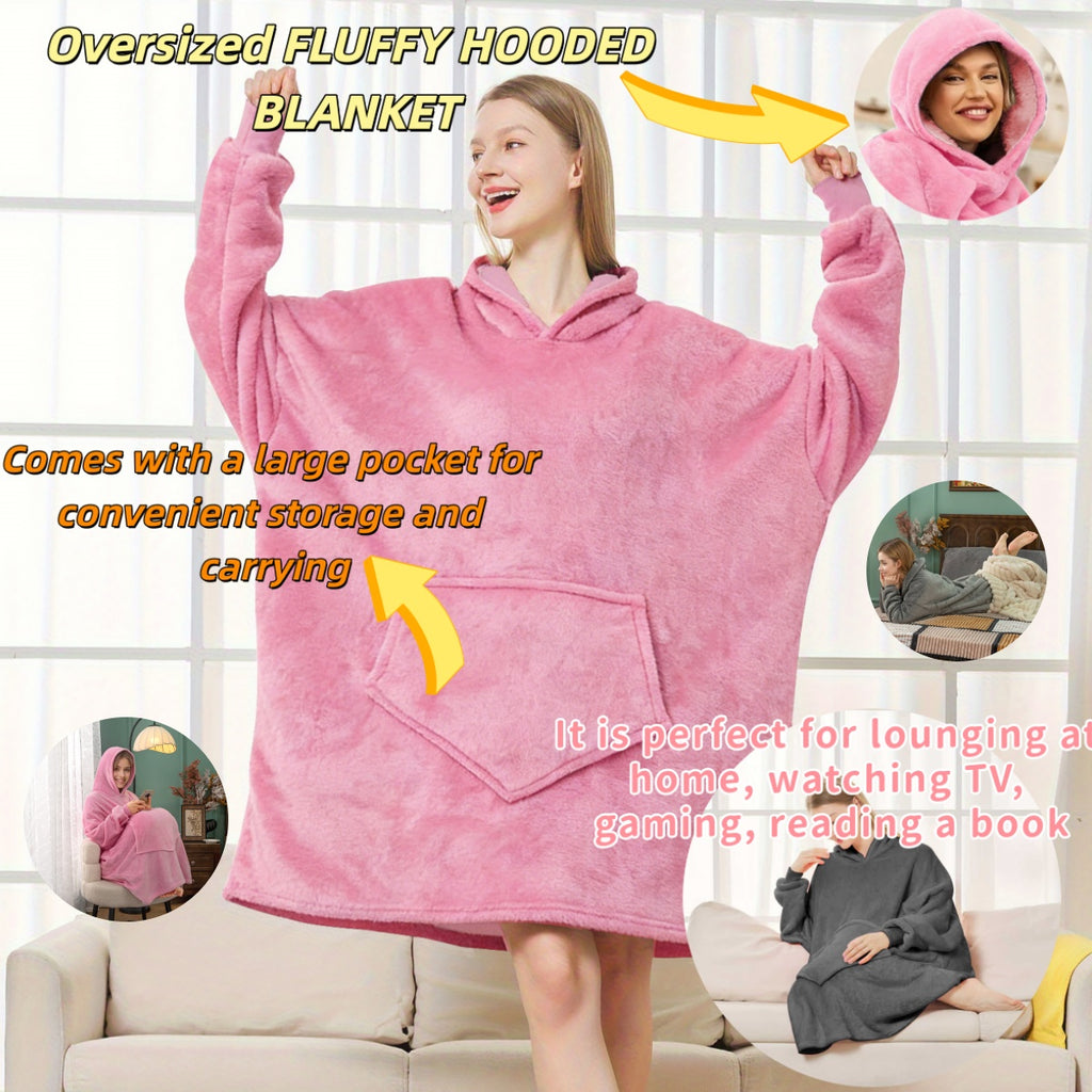 Hoodie Wearable Blanket for Men & Women – Thick Flannel Oversized Sweatshirt Blanket with Pockets, Soft Cozy Warm Winter Lounge Wrap for Adults