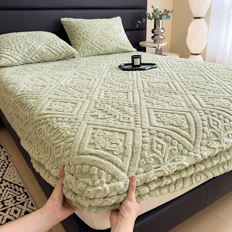 Embossed Fitted Sheet Set Super Soft Deep Pocket - European Texture Bed Sheets All Season, Machine Washable, Optional Pillowcases, Twin Full Queen King Sizes, 5 Colors Bedroom Bedding