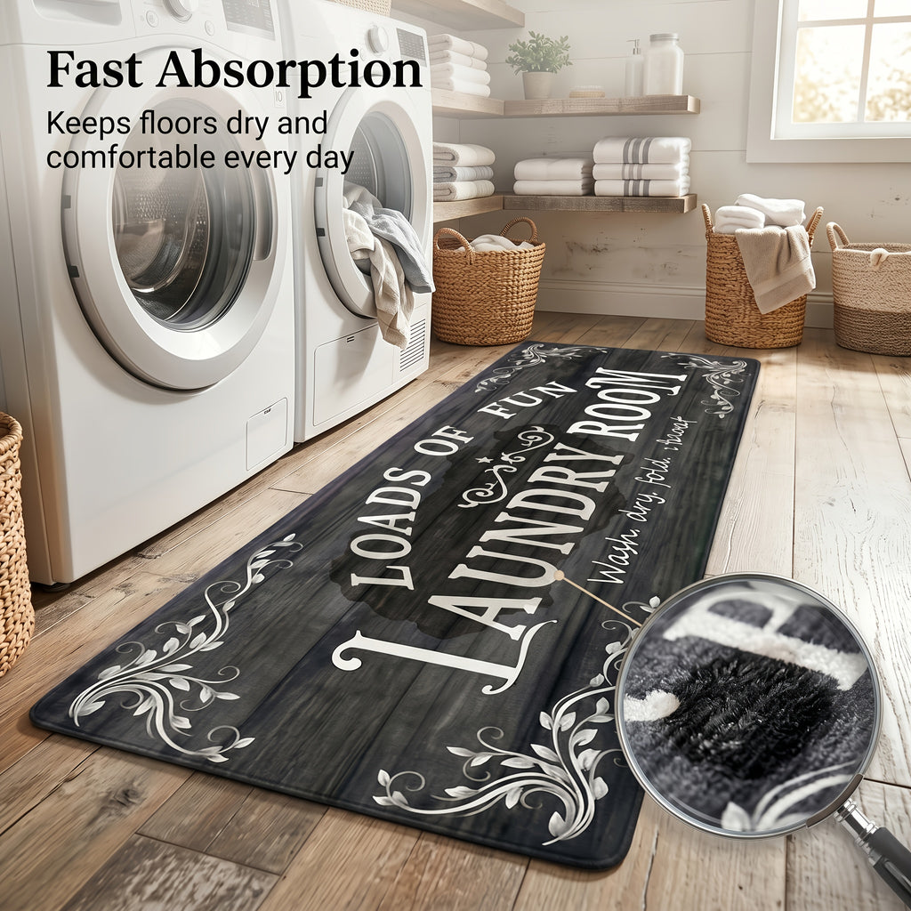 Non-Slip Laundry Room Rug Machine Washable - Rubber Backing Anti-Skid Standing Mat with Text Design for Laundry, Kitchen, Bathroom, Porch & Balcony – Comfort Floor Mat Home Decor