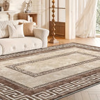 Modern Geometric Area Rug Non-Slip, Vintage Large Print Indoor Carpet for Living Room Bedroom Dining Room Home Office, 4 Sizes Available