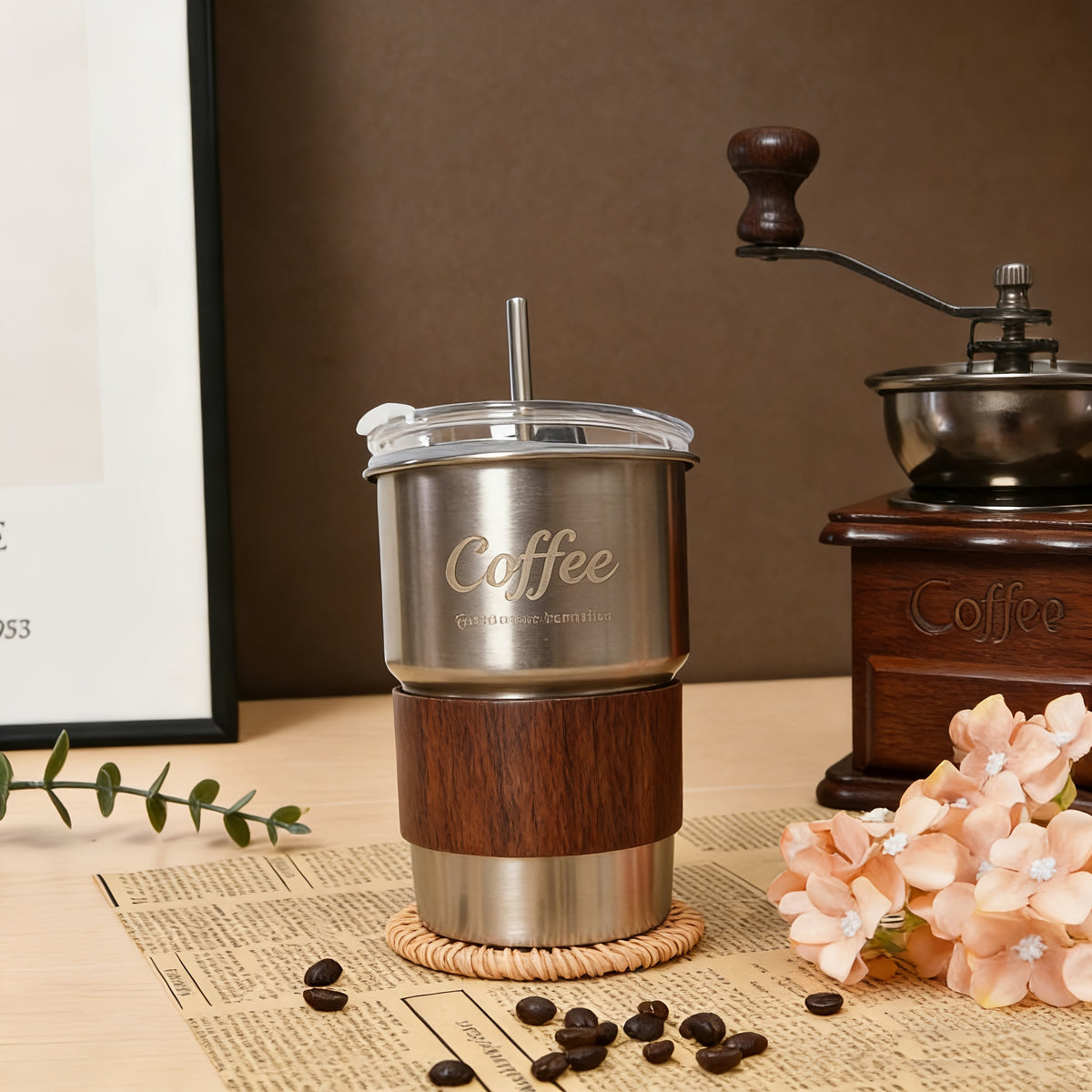 Portable Hand Grinder Coffee Set for Travel Office Outdoor | Manual Coffee Grinder Gift Set with Stainless Steel Burr