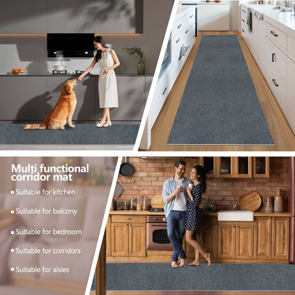 Non-Slip Hallway Runner Rug Self-Adhesive TPR Backing Ultra-Thin 0.4mm 5 Colors 6 Sizes for Kitchen Bedroom Living Room Entryway Hardwood Floors