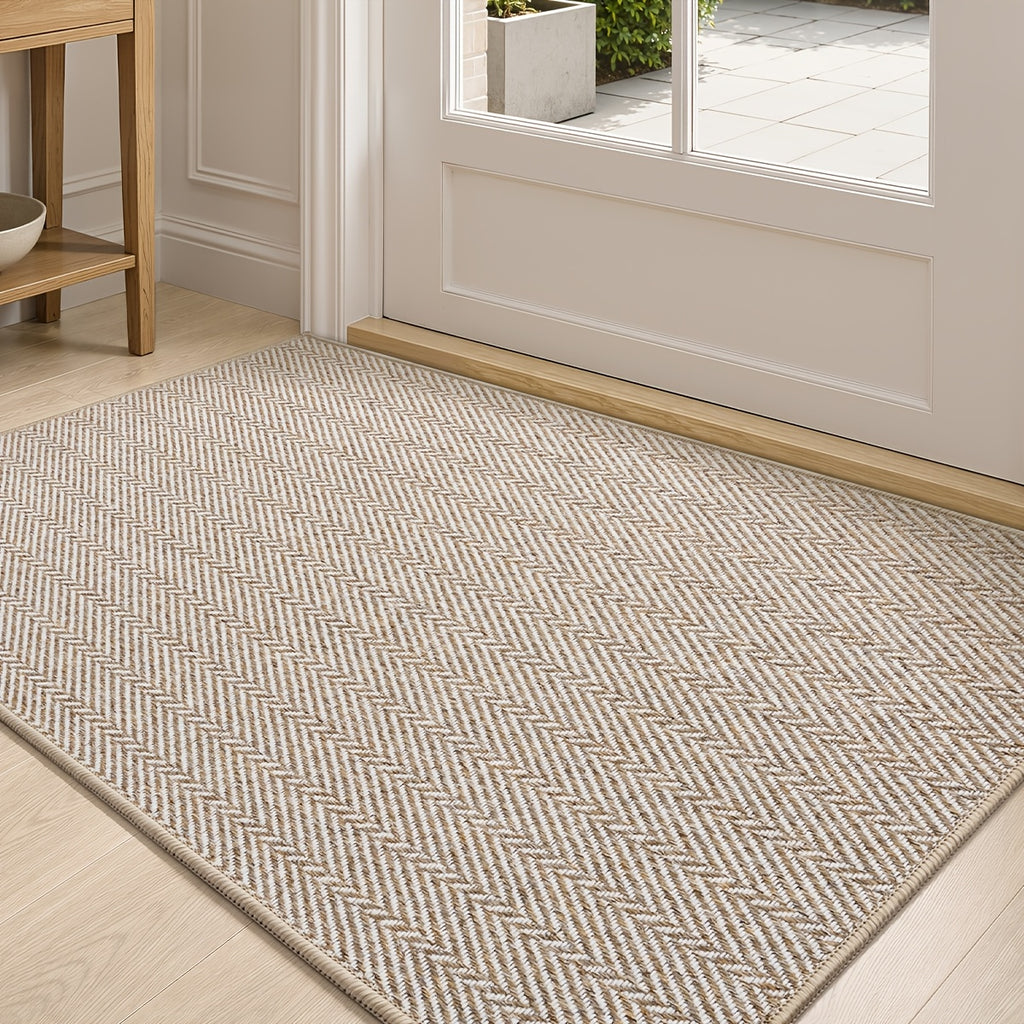 Non-Slip Doormat Low Profile Indoor Outdoor Entry Mat Dirt Trapper – Front Door, Entryway, Patio, Porch & Garage Rug, 4 Sizes, Beige & Grey