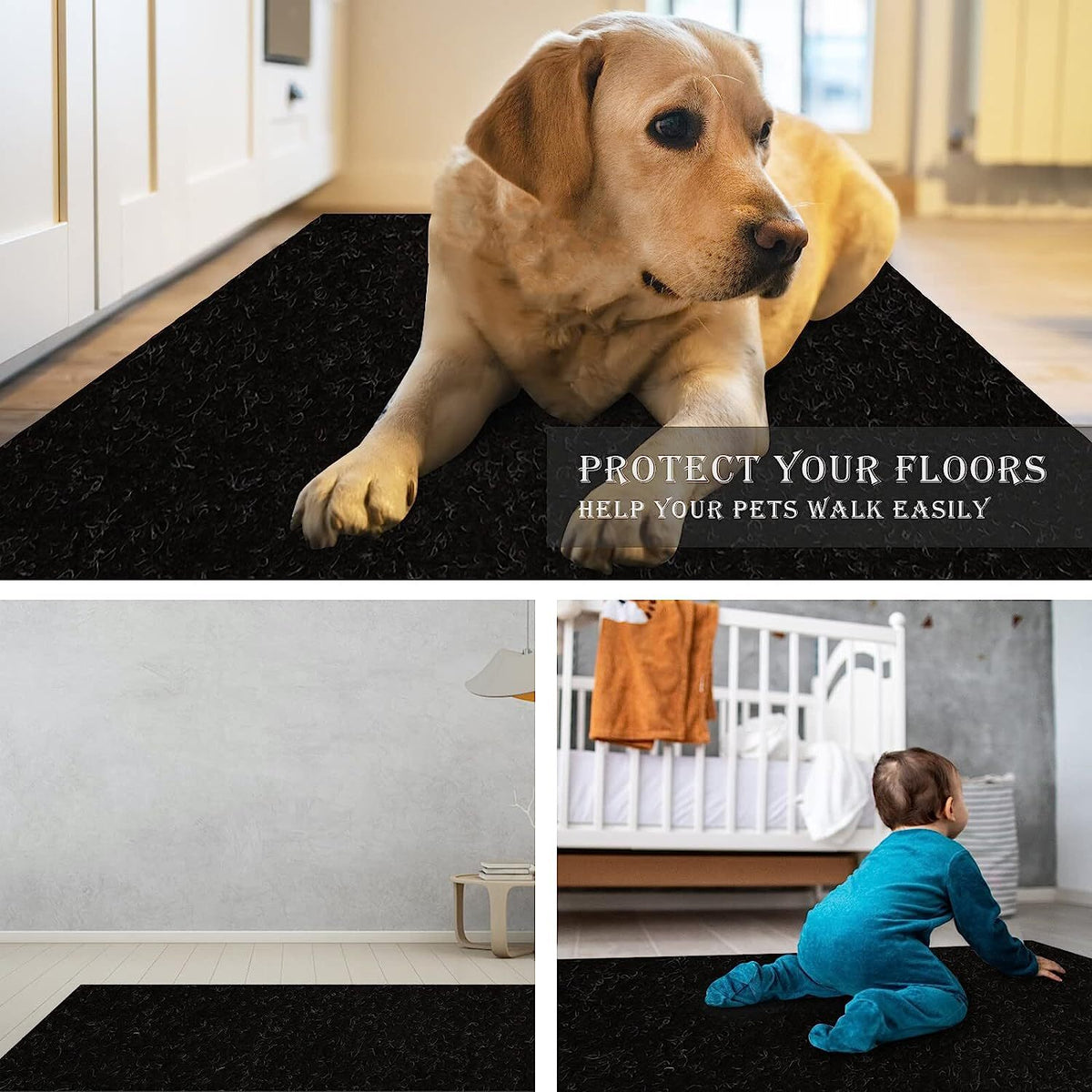 Runner Rug for Hallway Entryway Kitchen – Indoor Outdoor Non-Slip Rubber Backing, 200+ Custom Sizes, 8 Colors, Stain Resistant Low Pile Carpet Runner