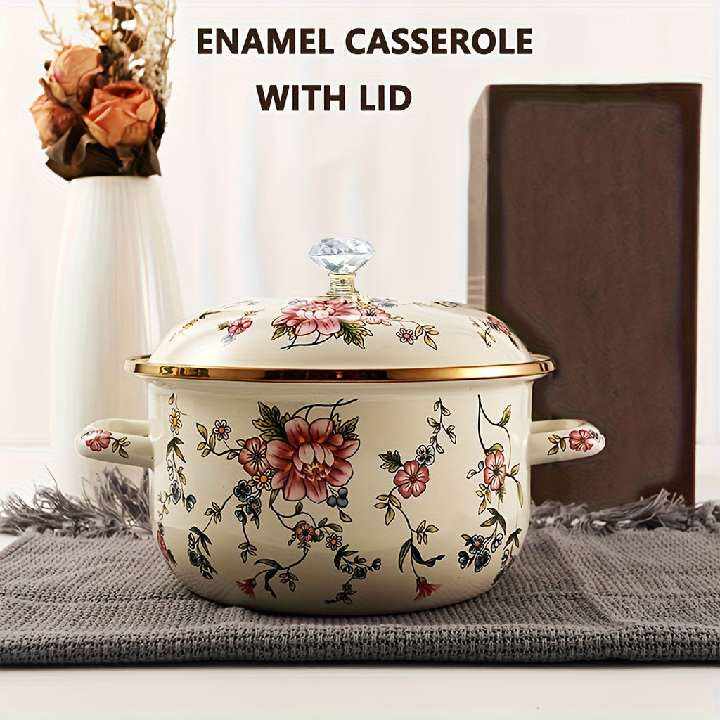 Enamel Diamond Soup Pot – Thick-Walled Double Handle Stew Pot, High-Temp Resistant, 2 Designs & 2 Sizes, Electric Stove Gas Flame Compatible