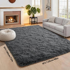 Fluffy Shaggy Area Rug 4x6 High Pile Non-Slip for Bedroom, Living Room & Dining – Soft Fuzzy Plush Floor Carpet in Gray & Tie-Dye Rainbow