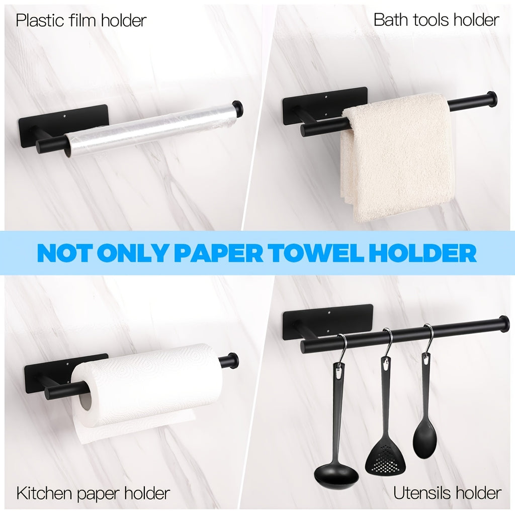 Paper Towel Holder Under Cabinet – SUS304 Stainless Steel Wall Mount Kitchen Towel Rack, Adhesive or Screw Install, Bathroom Towel Bar for Kitchen and Bath