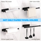 Paper Towel Holder Under Cabinet – SUS304 Stainless Steel Wall Mount Kitchen Towel Rack, Adhesive or Screw Install, Bathroom Towel Bar for Kitchen and Bath