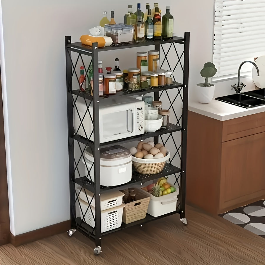 3/4/5-Tier Rolling Storage Rack with Wheels – No Assembly Required Portable Floor-Standing Multi-Layer Shelving Unit for Outdoor, Garage, Kitchen & Home