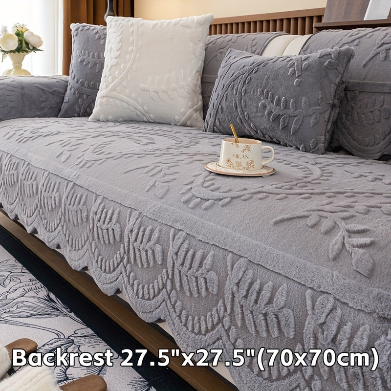 Faux Rabbit Fur Sofa Cover Thick Winter Warm Couch Protector Non-Slip Machine Washable Pet-Friendly Floral Sofa Slipcover for 1 2 3 4 Seater Living Room Bedroom