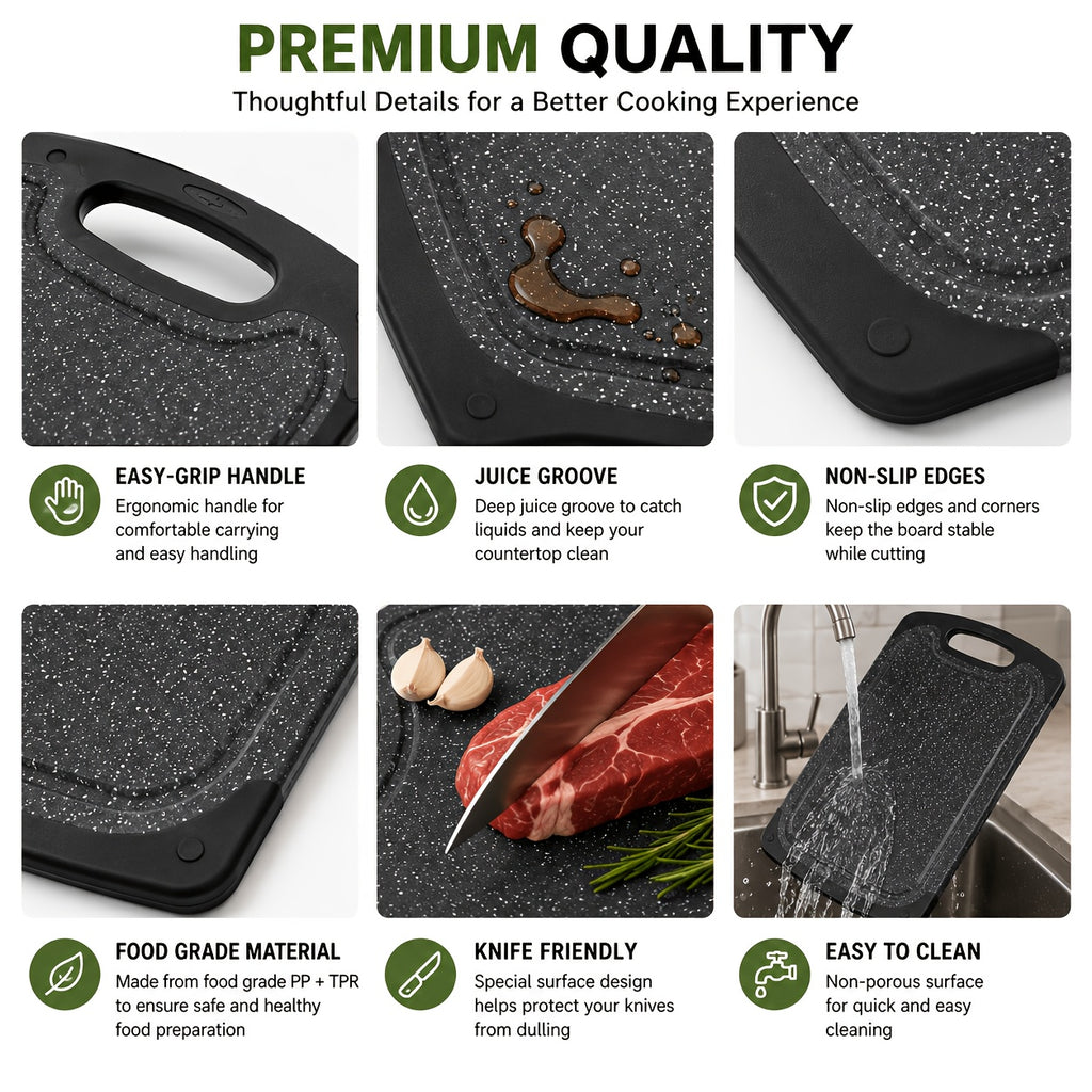 Cutting Board Set 3pcs, Non-Slip Kitchen Chopping Boards with Juice Groove, Dishwasher Safe, Durable BPA-Free Boards for Meat, Vegetables & Fruit, Kitchen Essential & Great Housewarming Gift