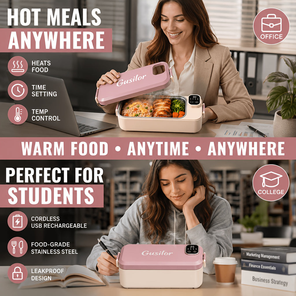 Heated Lunch Box Rechargeable with Timer - Self-Warming Portable Bento Box 80°C Keep Warm for Women & Men, Insulated Meal Prep Container with Lid, Electric Lunch Box for Work & Office