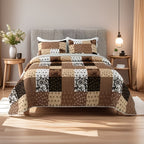 Patchwork Quilted Bedspread Set 3 Piece – Active Print 100% Polyester Quilt with 2 Pillow Shams, 90G Fill Machine Washable Soft Breathable All-Season Bedding for Bedroom & Dorm