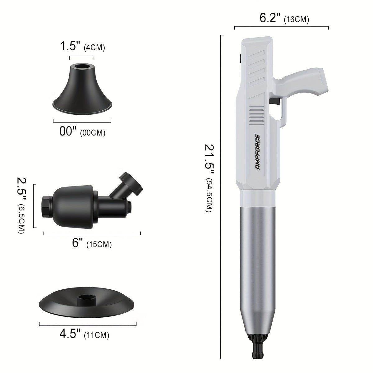 Electric Toilet Plunger 8V Cordless – High-Pressure Pneumatic Unclogger with Real-Time Pressure Display, Power Drain Opener for Clogged Toilets, Sinks & Floor Drains, Mess-Free Reusable, White Black