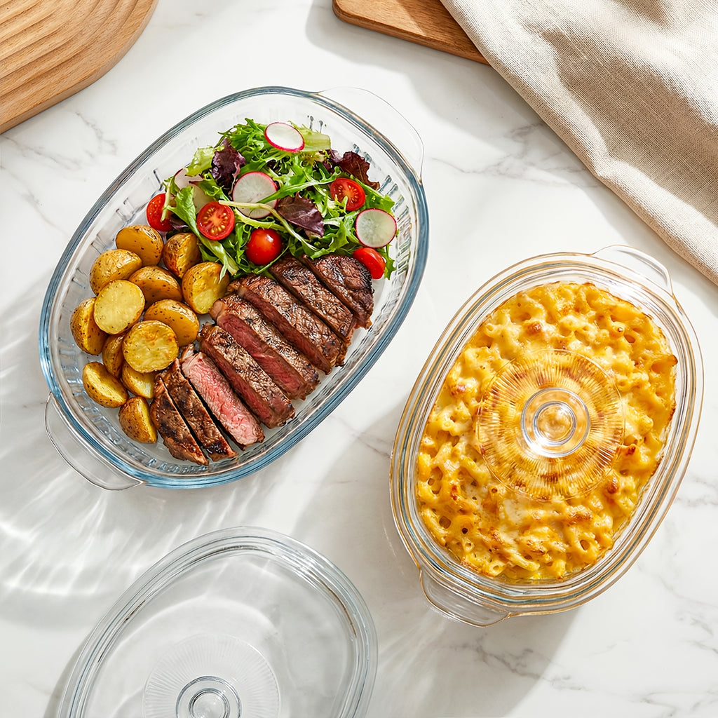 Glass Baking Dish with Lid Set - Borosilicate Casserole Dish with Glass Lid & Silicone Mat, Oven & Microwave Safe, 61oz or 95oz, for Chicken, Pasta, Desserts & Holiday Cooking