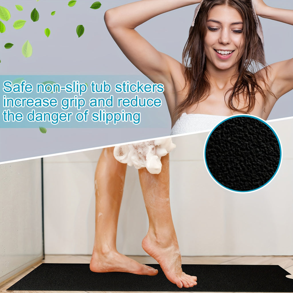 Non-Slip Bathtub Mat 16x40 with Drain Cutout - Peel & Stick Adhesive PEVA Anti-Slip Tub Sticker for Shower Floor Boat Wet Areas, Black
