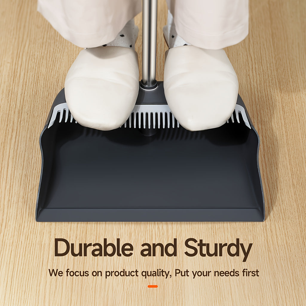 Broom and Dustpan Set with 51 Inch Adjustable Long Handle 2 Interchangeable Broom Heads – No-Bend Upright Sweeping Set for Indoor Outdoor Home Office Kitchen Garden