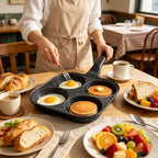 Non-Stick Omelet Pan Breakfast Skillet – Powder-Coated Interior, Heat-Resistant Wooden Handle, Dishwasher Safe | Easy Food Release for Eggs, Omelets & Burgers | Gas Stove Compatible