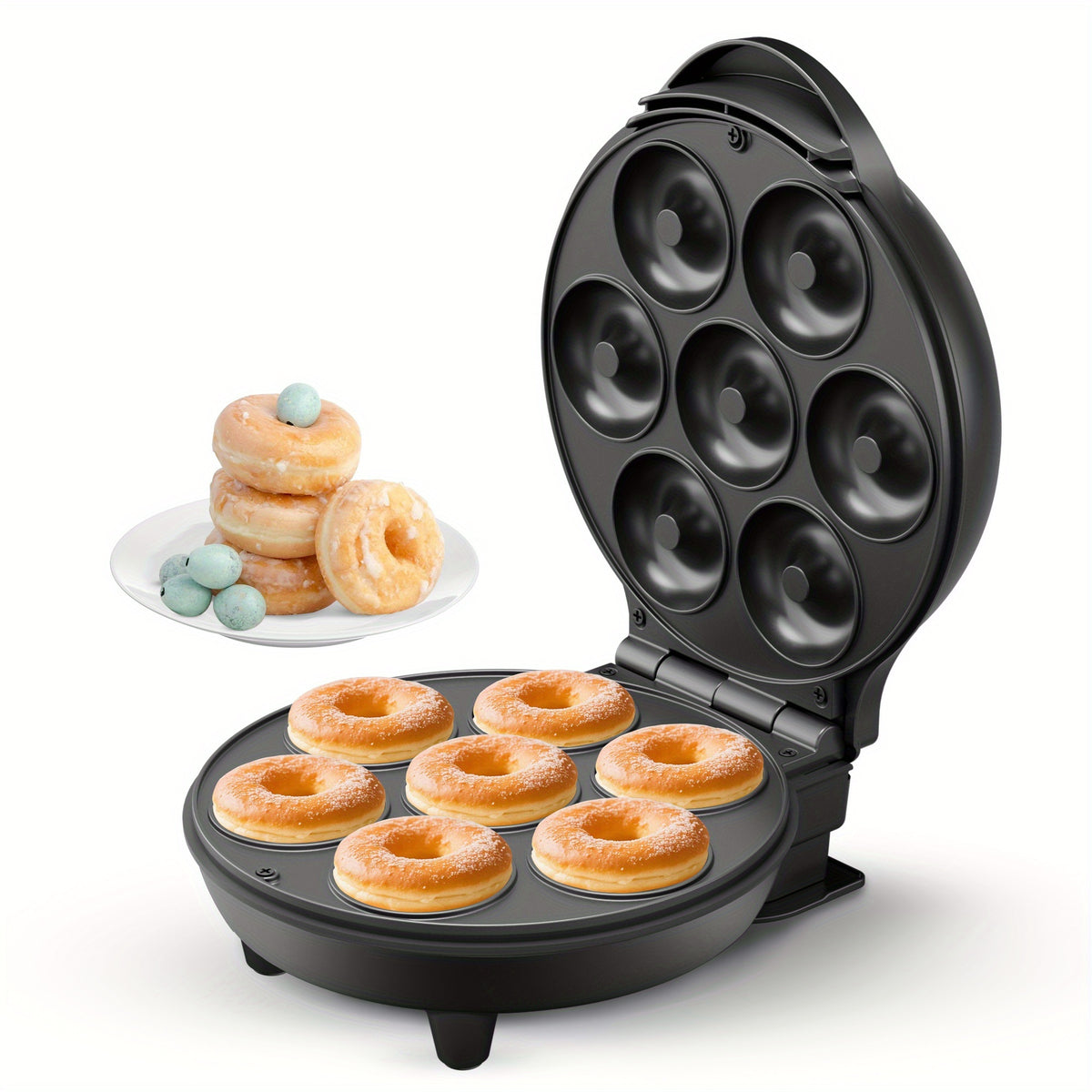 Mini Donut Maker Machine 7-Slot | Waffle Cake Maker for Breakfast Snacks & Desserts | Compact Home Baking Appliance for Kids and Families