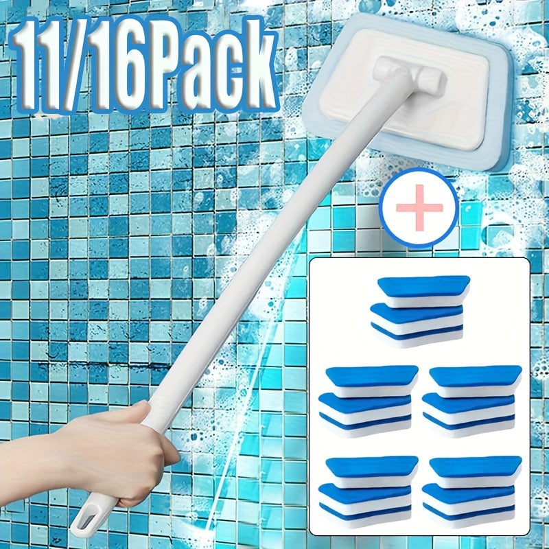 Bathroom Cleaning Brush Set with Replaceable Heads & Long Handle - Shower Scrubber for Bathtub Wall Tile Floor & Window Glass Detachable Deep Clean Brush 11-16 Piece