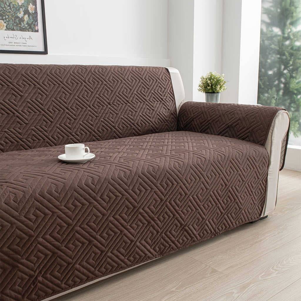 Quilted Sofa Cover One-Piece Cushion Slipcover with Anti-Slip Elastic Band – Pet-Friendly Scratch-Resistant Washable Removable Furniture Cover for Living Room Bedroom Hotel Home Decor