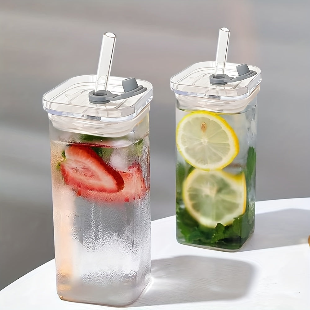 2pcs 12oz Reusable Glass Travel Cups Heat Resistant Shatter Resistant with Lid & Straw - Hot Cold Drinks Outdoor Travel Coffee Tea | Nuvia Haven