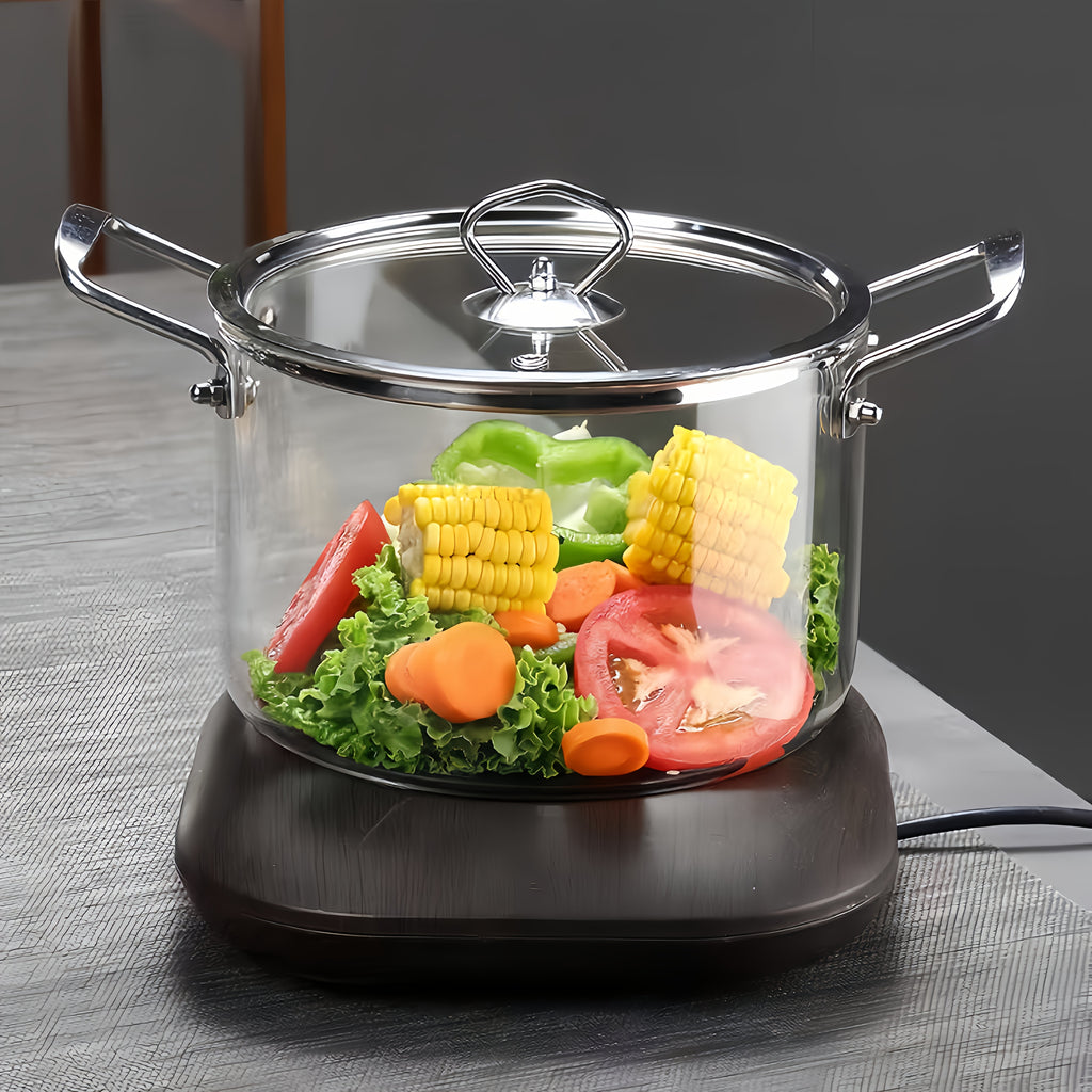 Stainless Steel Handle Glass Pot with Lid – Non-Stick Heat-Resistant Soup Stew Pot, Induction & Electric Ceramic Stove Compatible, 3.5L or 5.5L, Includes Insulation Pad & Scouring Pad