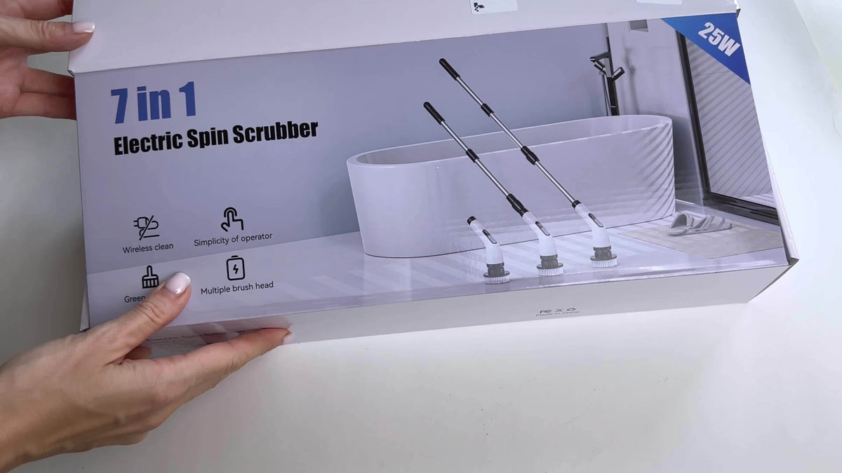 Electric Spin Scrubber with 7 Replaceable Brush Heads & Adjustable Handle – Dual Speed Power Scrubber for Bathroom, Tub, Tile & Floor Cleaning