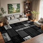 Modern Bohemian Geometric Area Rug - Grey and Black Thick Rectangular Large Carpet Soft Non-Slip Machine Washable for High-Traffic Areas and Bedrooms