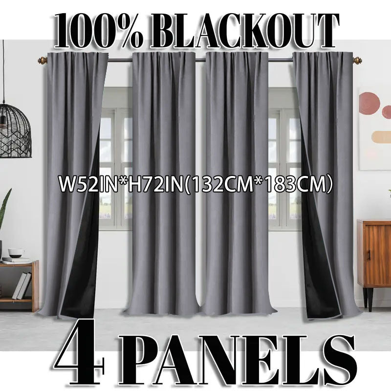 Blackout Curtains 4 Panel Set Rod Pocket – 100% Thermal Insulated Noise Reducing Solid Polyester, Laminated Lining, 7 Colors 7 Sizes