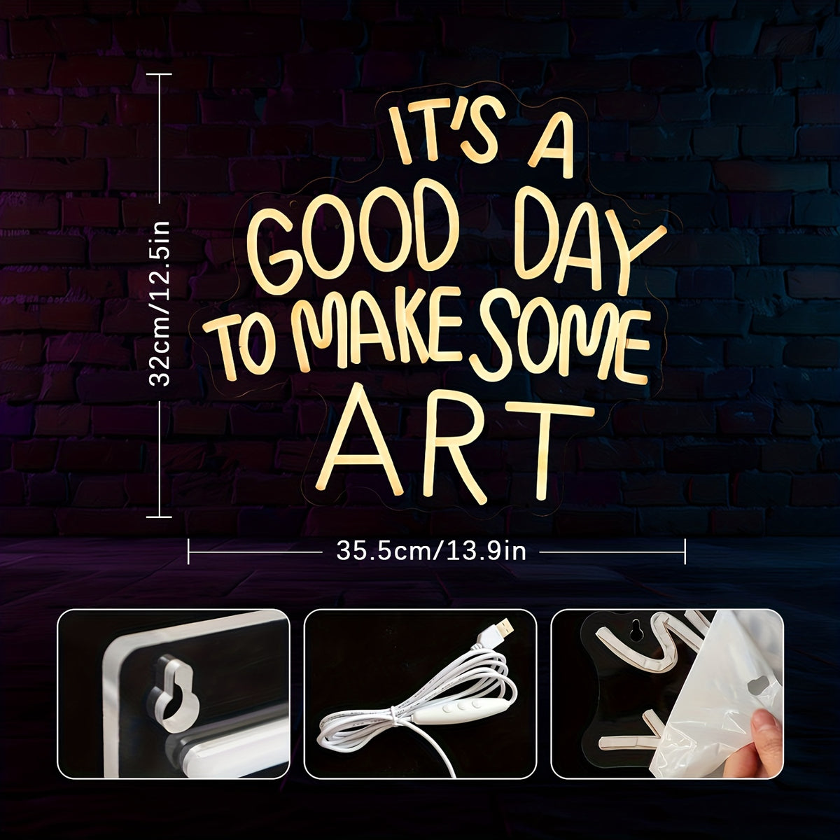 LED Neon Sign "Today Is a Great Day for Creating Art" – Dimmable Artistic Neon Light for Study Room, Classroom, Living Room & Home Decor – Inspirational Wall Sign Gift