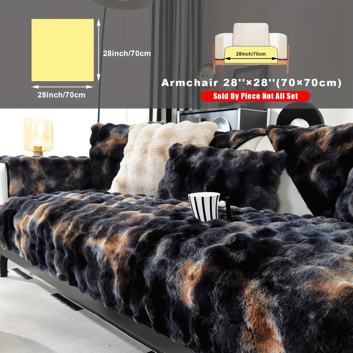 Faux Lamb Fluffy Sofa Cover Modern Gradient – Thick Plush Pet-Friendly Polyester Sofa Protector, Machine Washable 450-500g Fabric for Single, Double, Triple & Combination Sofas