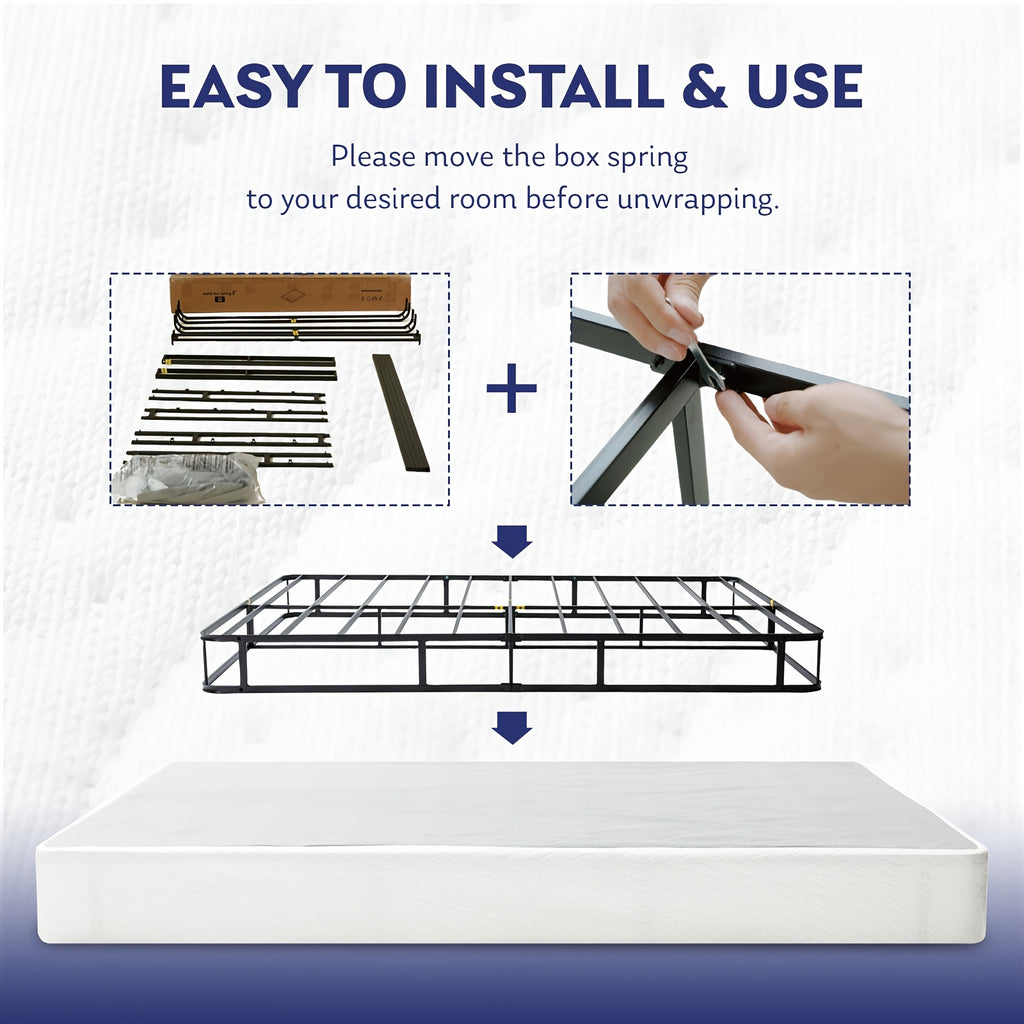 Box Spring Foundation | 5", 7.5" & 9" High Profile Strong Metal Frame, Quiet Noise-Free, Easy Assembly – Twin, Full, Queen, King