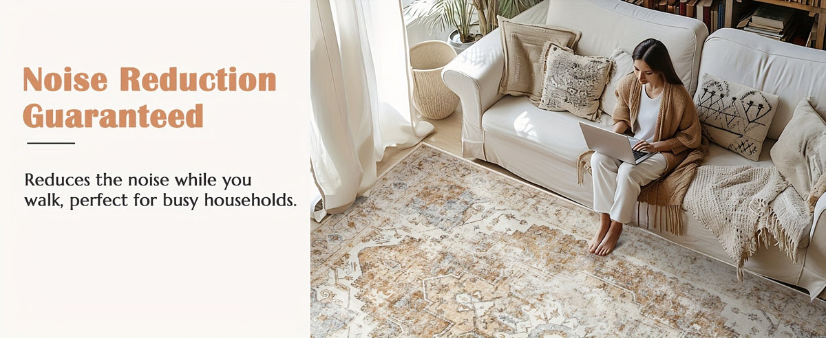 Washable Vintage Area Rug - Chenille Retro Distressed Multi-Print Foldable Lightweight Accent Rug for Entryway Bathroom Kitchen Living Room and Bedroom