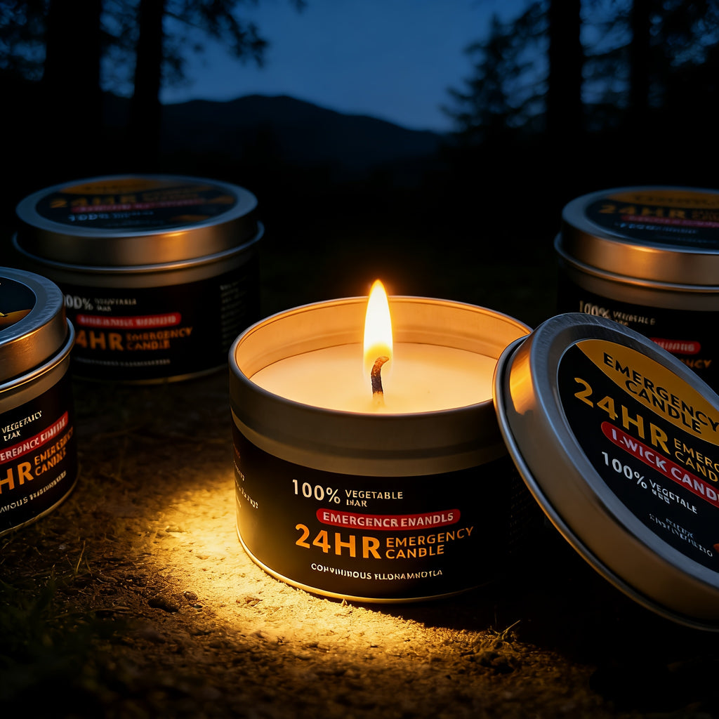 Unscented Soy Palm Wax Candles Set of 4 Metal Tin 96 Hour Burn Time – Long Lasting Candles for Camping Hiking Emergency Lighting Holiday Decor Christmas Halloween
