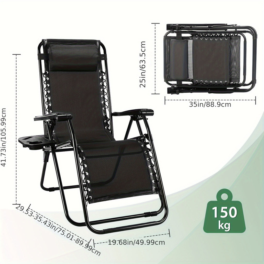 Zero Gravity Recliner Chair Outdoor Folding Lounge Chair 2 Pack – Beach Camping Patio Chair with Cup Holder, Adjustable Pillow for Poolside, Backyard & Lawn | Black, Blue